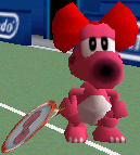 Birdo playing tennis.