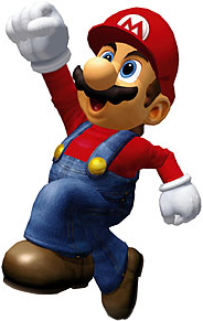 Appearing his trademark blue overalls, red hat and undershirt.