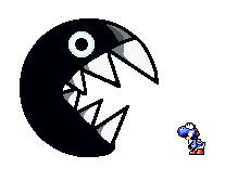 A Chomp Shark attacking a Blue Yoshi.