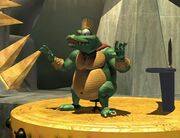 King K. Rool, sitting on his "throne" in the Donkey Kong Country television series.
