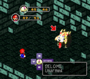 Belome battling Mario and Mallow in Kero Sewers.