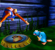 Lanky using Cranky's "Baboon Balloon" move from his Pad