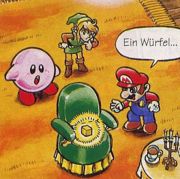 Mario and his friends expect to find Toadstool, but there is only a golden die.