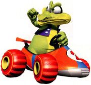 Krunch in his Orange Car.