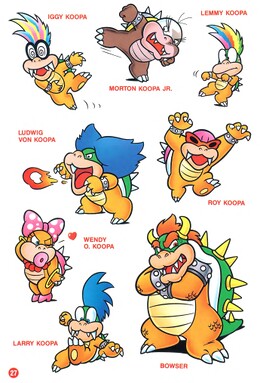 The Koopalings, as they appeared in Super Mario World.