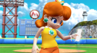 Daisy in the opening for Mario Super Sluggers; "demonstrating" the Wii Remote gameplay for it.