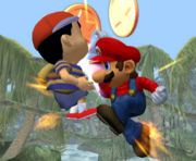 Mario using his Super Jump Punch special move.