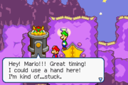 Bowser asking Mario and Luigi to let him out of the Cannon.