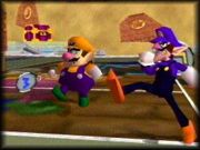 Waluigi with his doubles partner Wario in Mario Tennis.