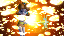Daisy's special batting ability in use from Mario Super Sluggers